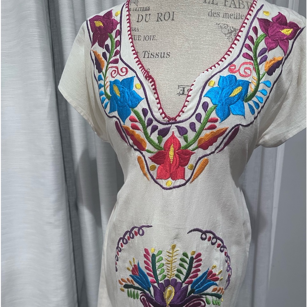 Mexican back wrap dress. Gorgeous colors. Linen dress.